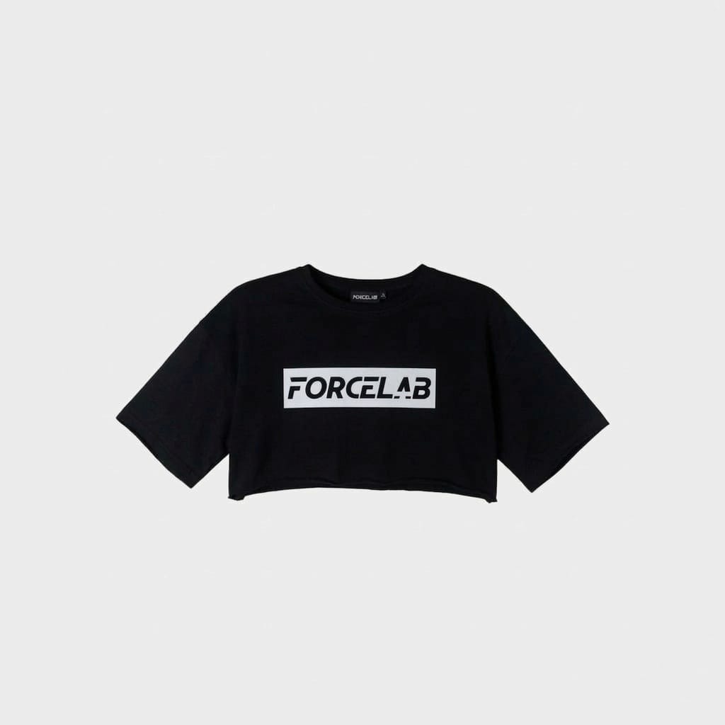 Tricou negru de damă Oversized Crop Forcelab