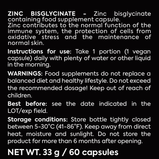 Zinc Bisglicinat 60 capsule – Zinc cu biodisponibilitate ridicată