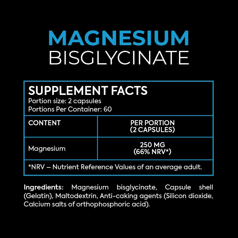 Magnesium Bisglycinate – bisglicinat de magneziu în capsule (250 mg de magneziu)