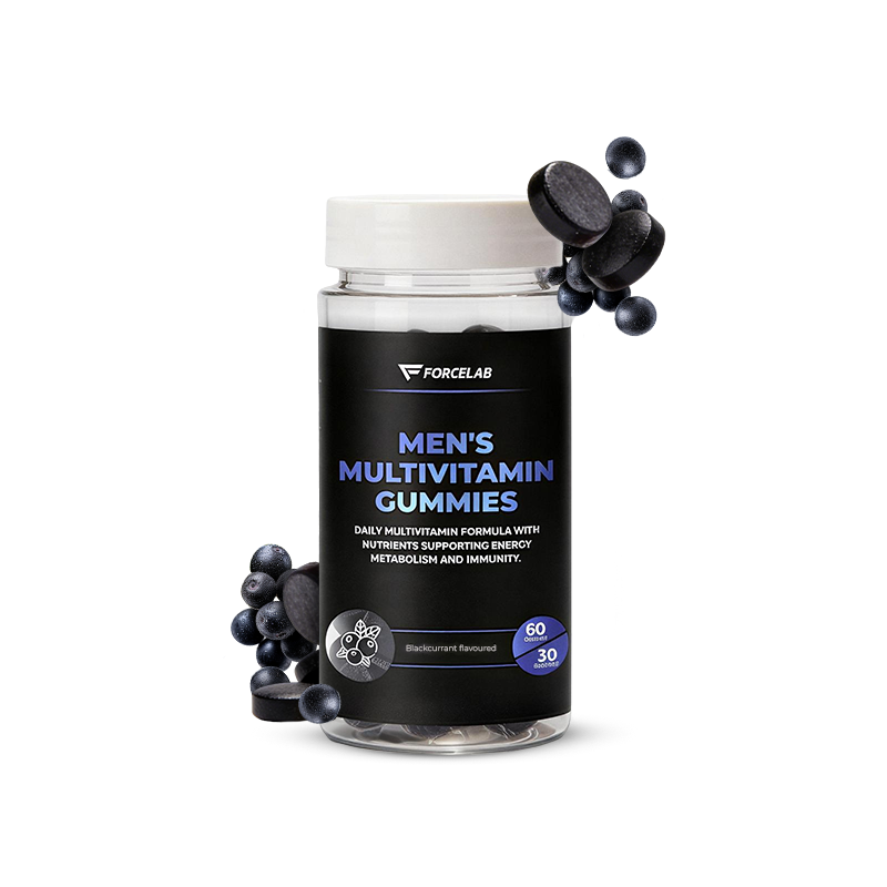Men's Multivitamin Gummies – multivitamine pentru bărbați cu vitaminele A, C, D, complexul B și zinc, aromă de coacăze negre