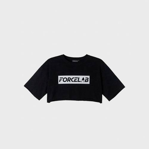 Tricou negru de damă Oversized Crop Forcelab
