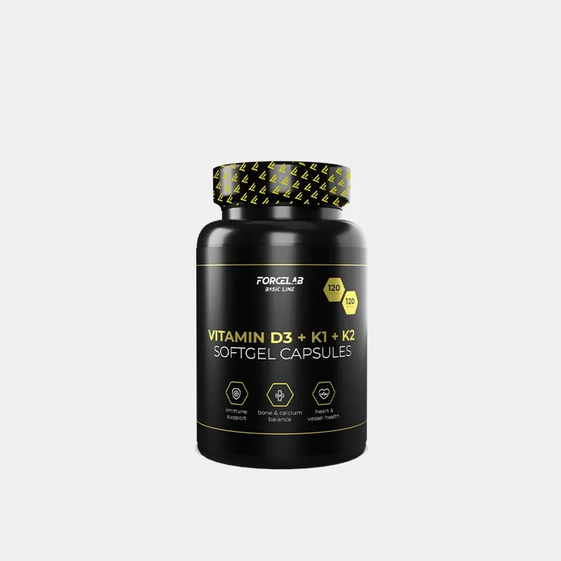 Vitamin D3 + K1 + K2 – supliment alimentar pentru oase și imunitate (120 de capsule softgel)
