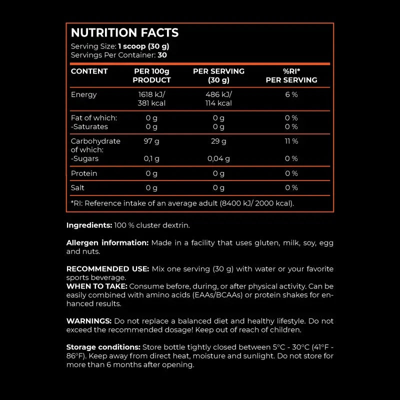 Cluster Dextrin Fără Aromă 900g – Carbohidrat pur pentru energie