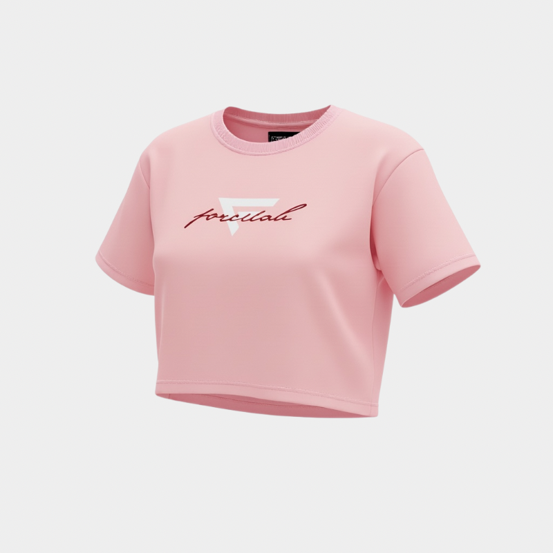 Tricou crop de damă roz Forcelab