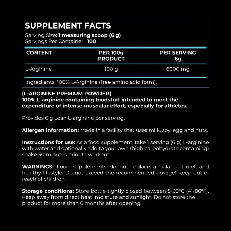 L-Arginine Premium Powder – 100% L-arginină pură sub formă de pudră