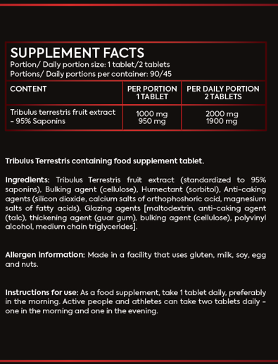 Tribulus Terrestris 1000 mg / Tribulus Terrestris – extract de tribulus, standardizat la 95% saponine