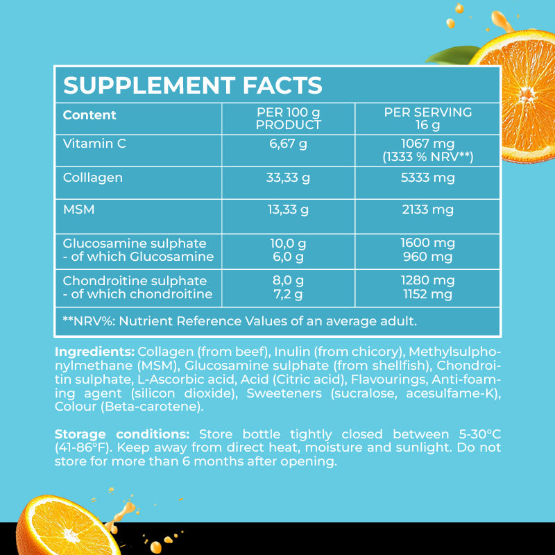 Active Collagen – pudră cu colagen bovin, MSM, glucozamină și condroitină