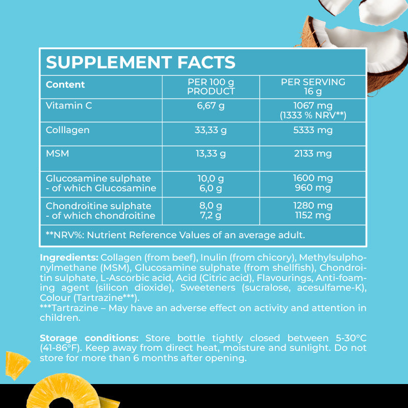 Active Collagen – pudră cu colagen bovin, MSM, glucozamină și condroitină
