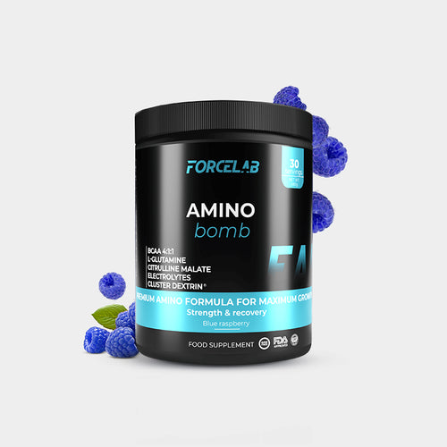 Forcelab Amino Bomb – pudră cu aminoacizi BCAA și EAA – Zmeură albastră / 30 de porții