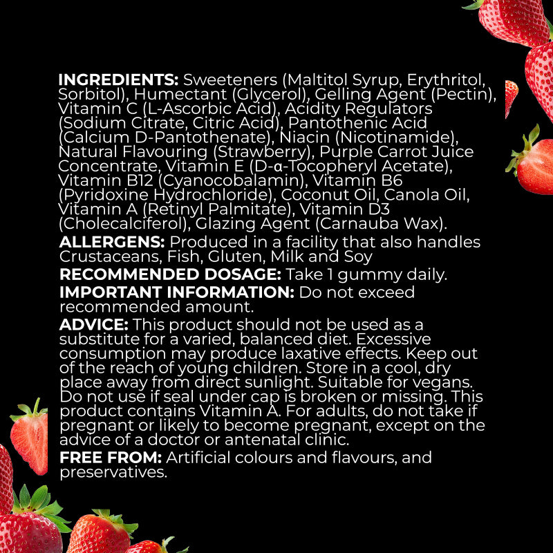 Kids Multivitamin Gummies – multivitamine pentru copii cu vitaminele A, C, D și complexul B, aromă de căpșuni