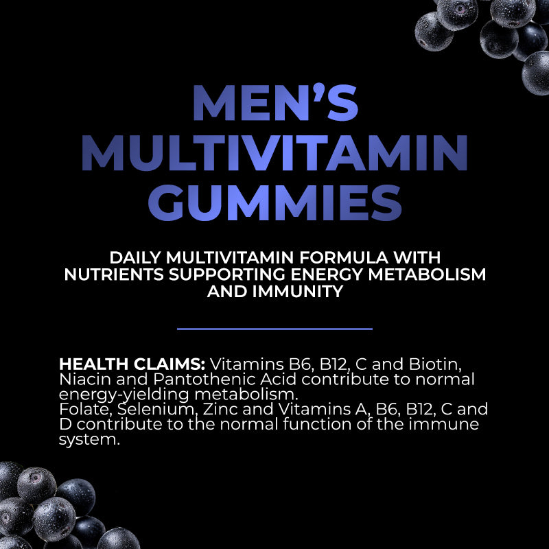 Men's Multivitamin Gummies – multivitamine pentru bărbați cu vitaminele A, C, D, complexul B și zinc, aromă de coacăze negre