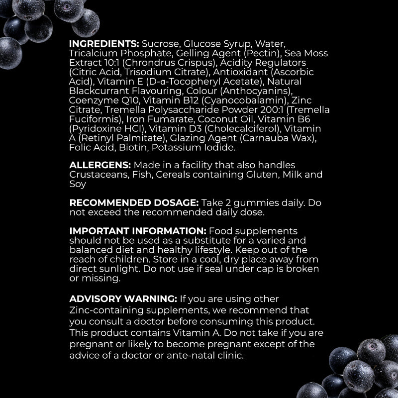 Women's Multivitamin Gummies – multivitamine pentru femei cu vitaminele A, C, D, E, complexul B, zinc și biotină, aromă de coacăze negre
