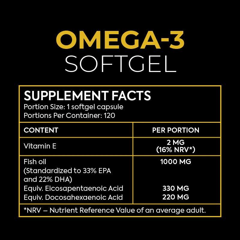Omega 3 High Potency – ulei de pește cu acizi grași omega 3 EPA și DHA (120 de capsule softgel, 1000 mg)