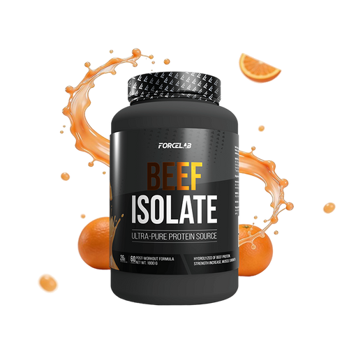 Beef Protein Isolate – proteină hidrolizată din carne de vită, fără lactoză (26 g de proteine per porție) – portocală / 60 doze / 1800 g