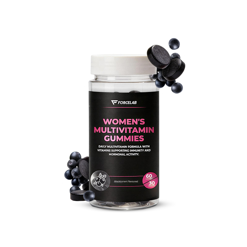 Women's Multivitamin Gummies – multivitamine pentru femei cu vitaminele A, C, D, E, complexul B, zinc și biotină, aromă de coacăze negre